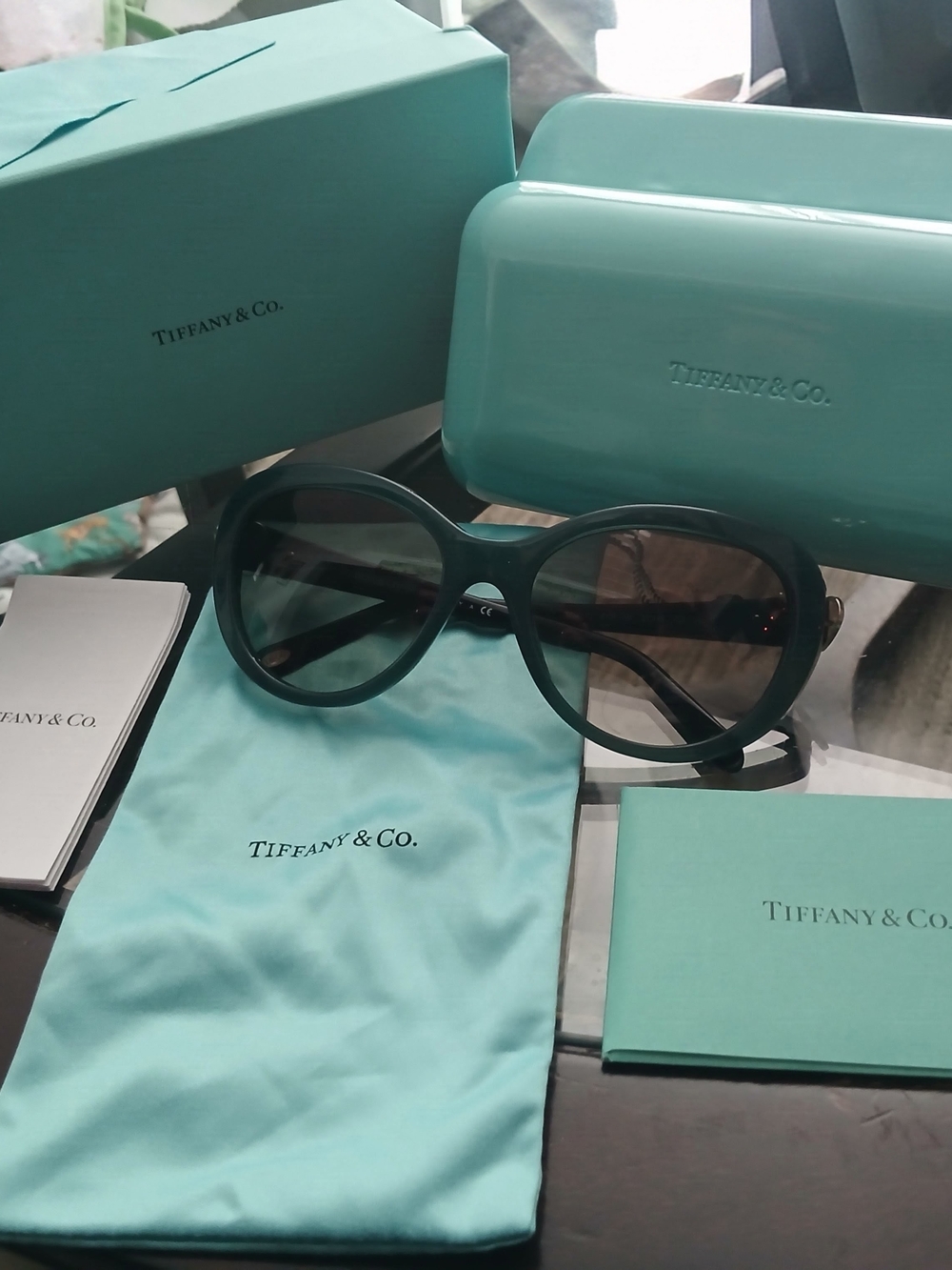 Tiffany & Co. Women's Round Oversized Sunglasses in Aqua Frame